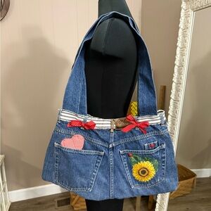 Handmade Sunflower & Ladybug Denim Bumbag Purse